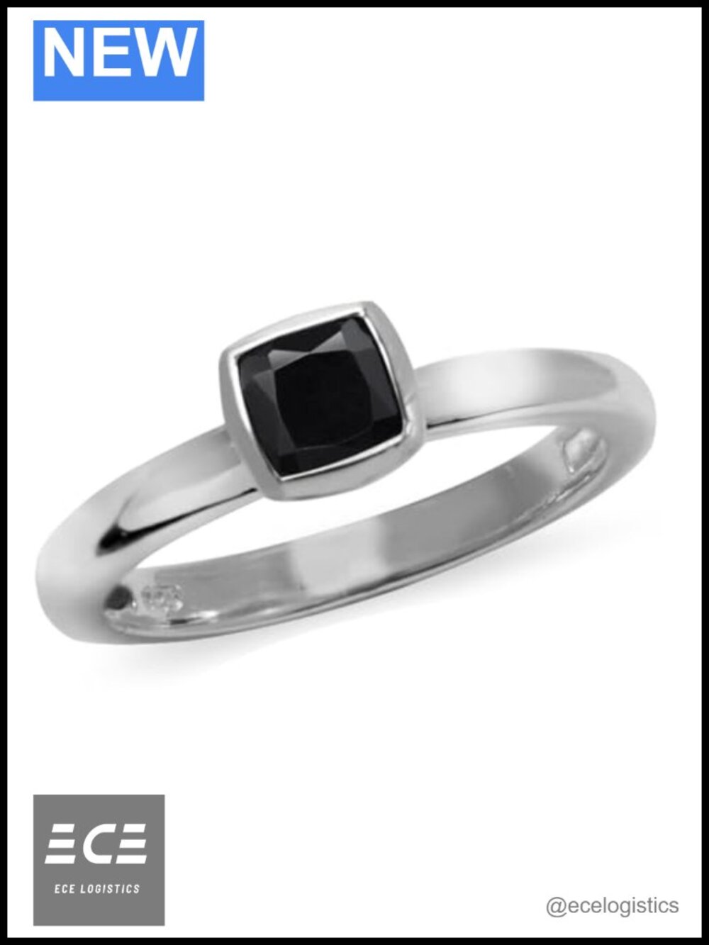Cushion Cut Black Onyx Bezel Set Solitaire Ring White Gold Plated Sterling